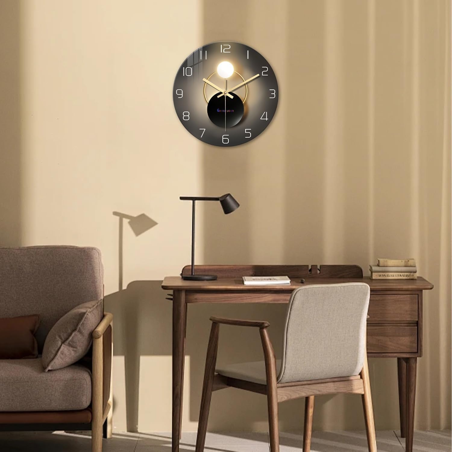 Modern 16" Black Gold Glass Wall Clock Silent Non-Ticking Luxury Home Decor
