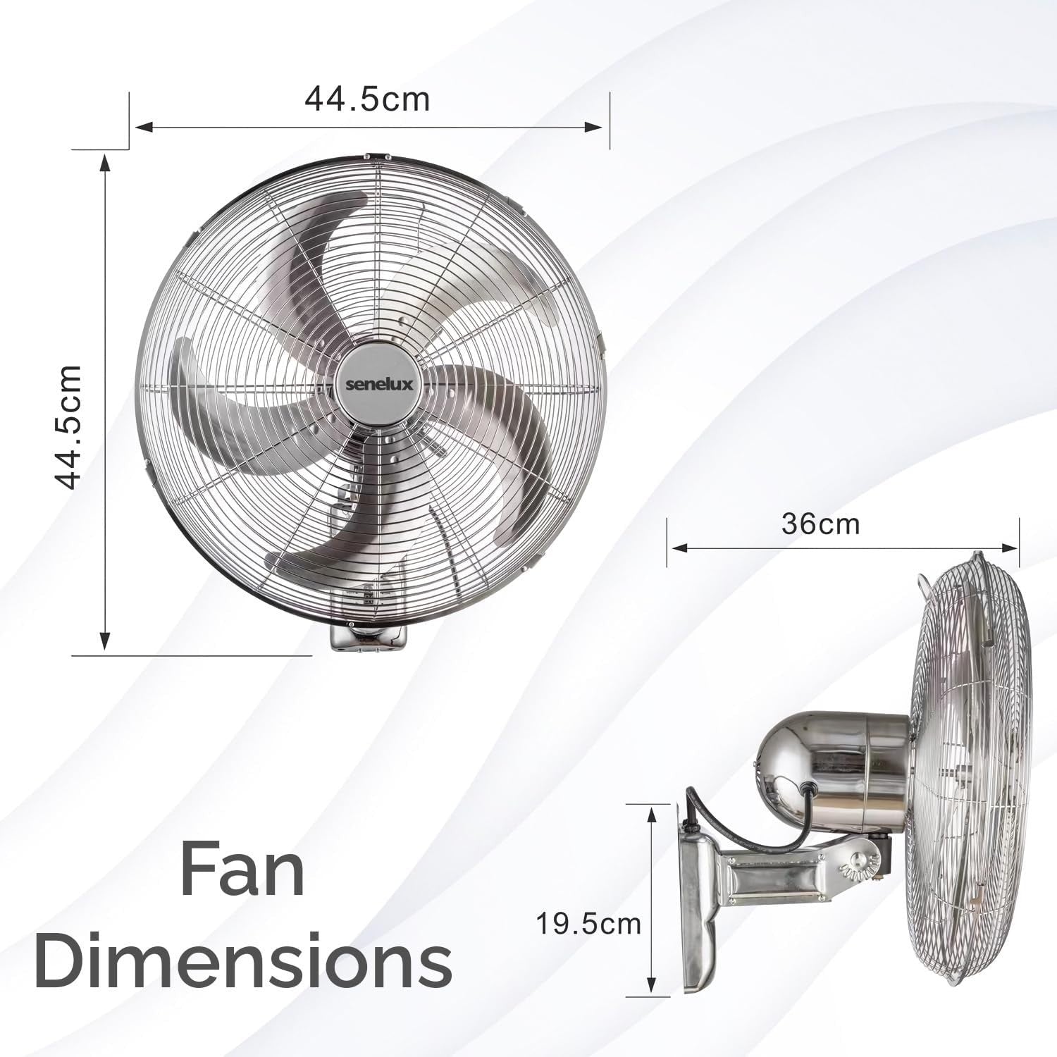 16" Wall Fan – Chrome Remote-Controlled 3-Speed Quiet 50W Oscillating Cooling
