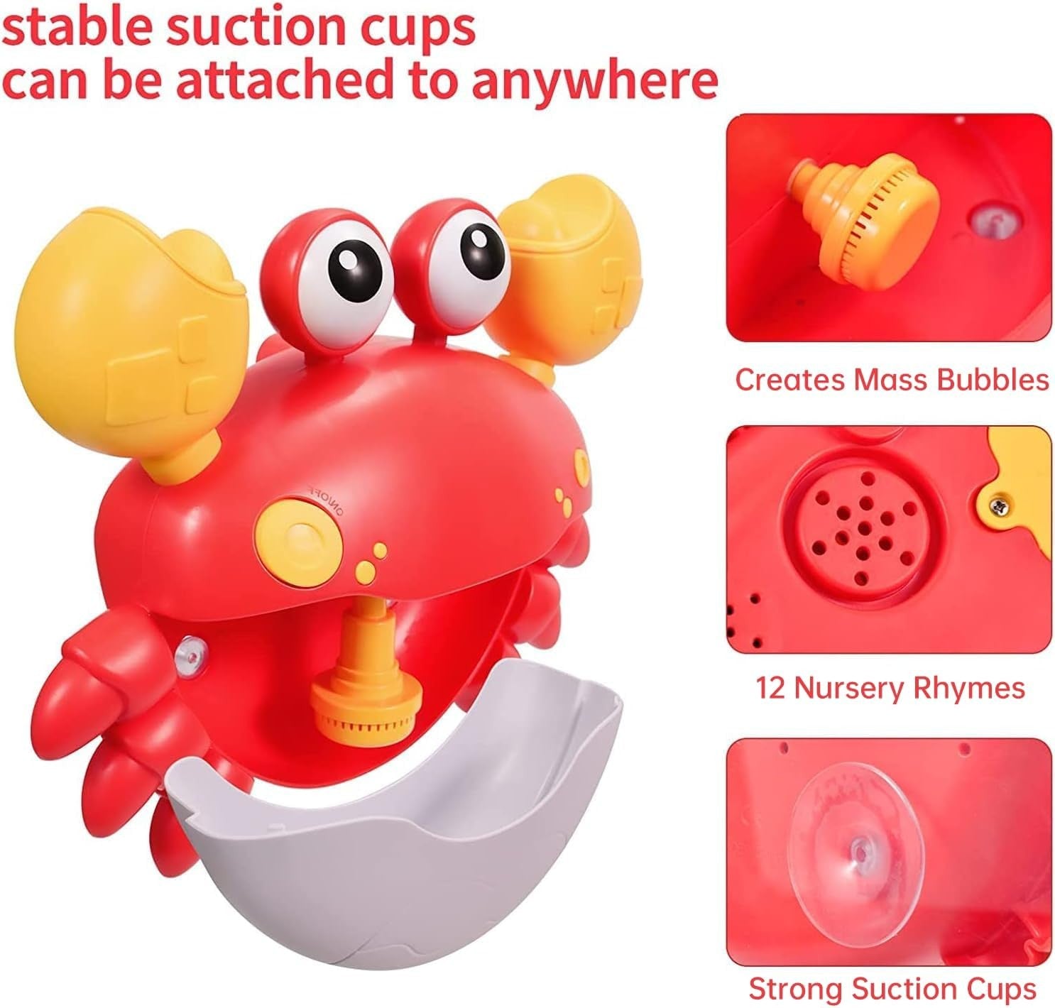 Baby Bath Toys Bubble Maker Crab Music Bubble Machine for Toddlers Red