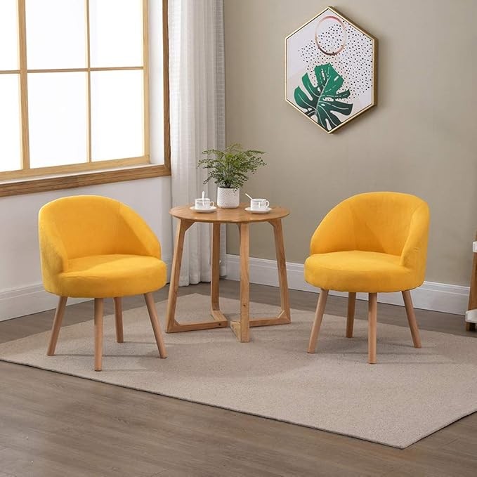 Set of 2 Yellow Accent Tub Chairs Small Lounge Sofa Upholstered Fabric