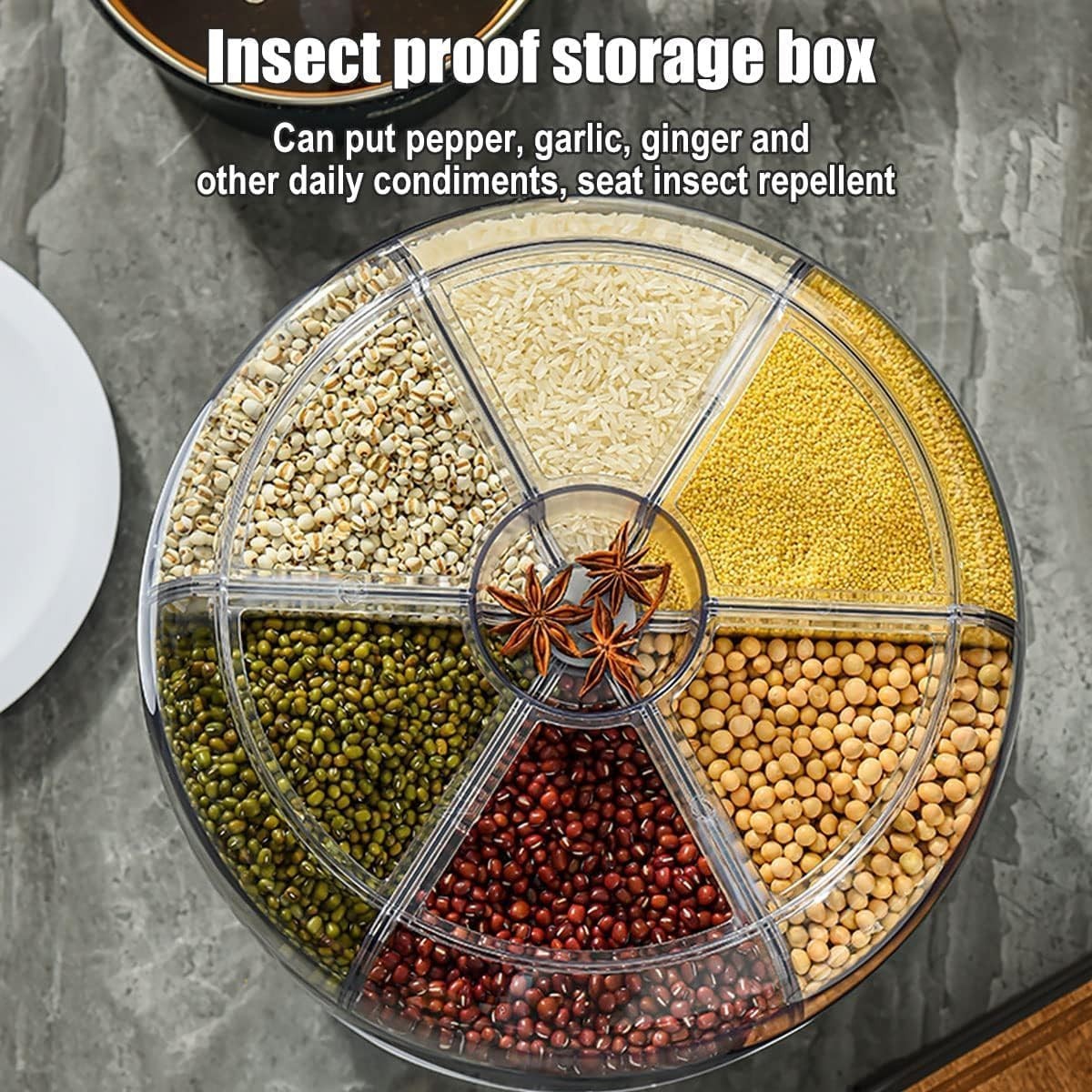 6 Grid 360° Rotating Rice Dispenser Airtight PP Bin