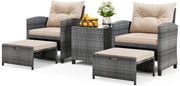 5 Piece Rattan Garden Sofa Set with Removable Cushions Patio Conversation