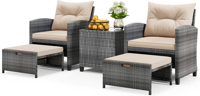 5 Piece Rattan Garden Sofa Set with Removable Cushions Patio Conversation