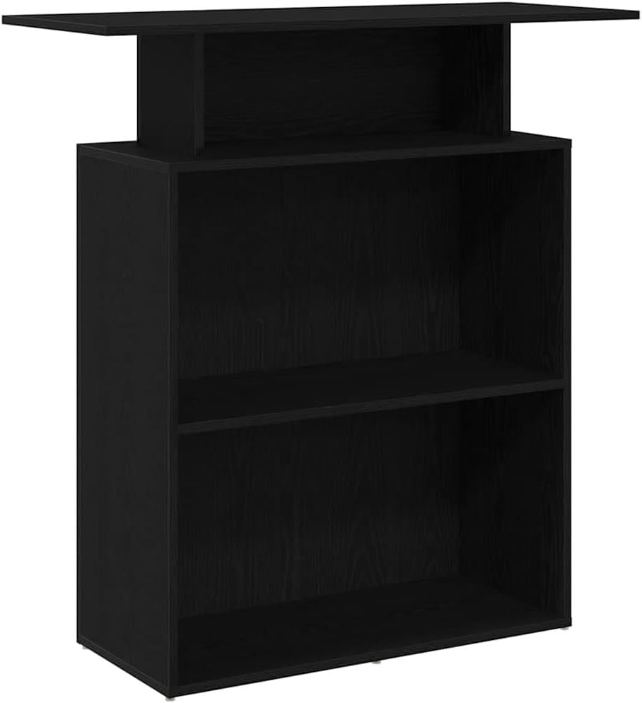Black Reception Desk 100x40x104cm Modern Office Counter with Shelf Storage