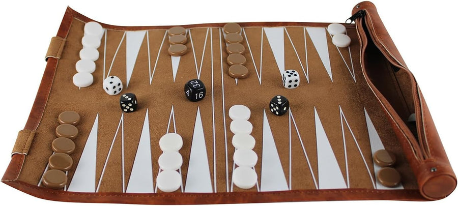 13 Inch Roll Up Backgammon Travel Set Portable Folding Strategy Board Game