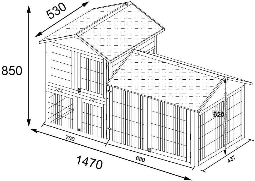 Large Rabbit Hutch with Run Outdoor Wooden 2 Tier Rain Cover Included