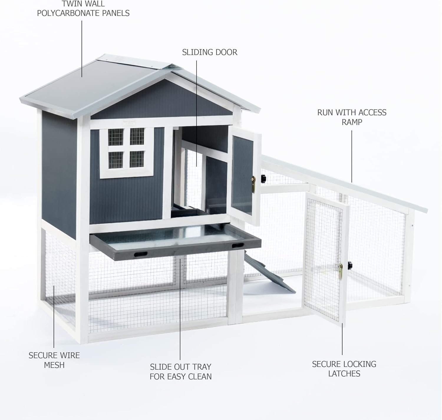 Large Double Rabbit Hutch & Run Outdoor Indoor 2 Tier Secure Wooden Cage
