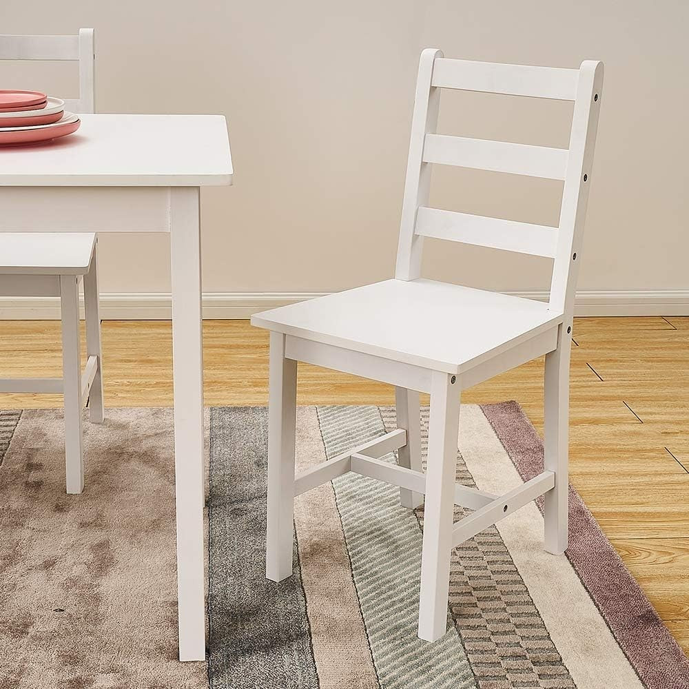 Solid Pine Dining Table Set 4 Chairs White | Durable Kitchen Furniture