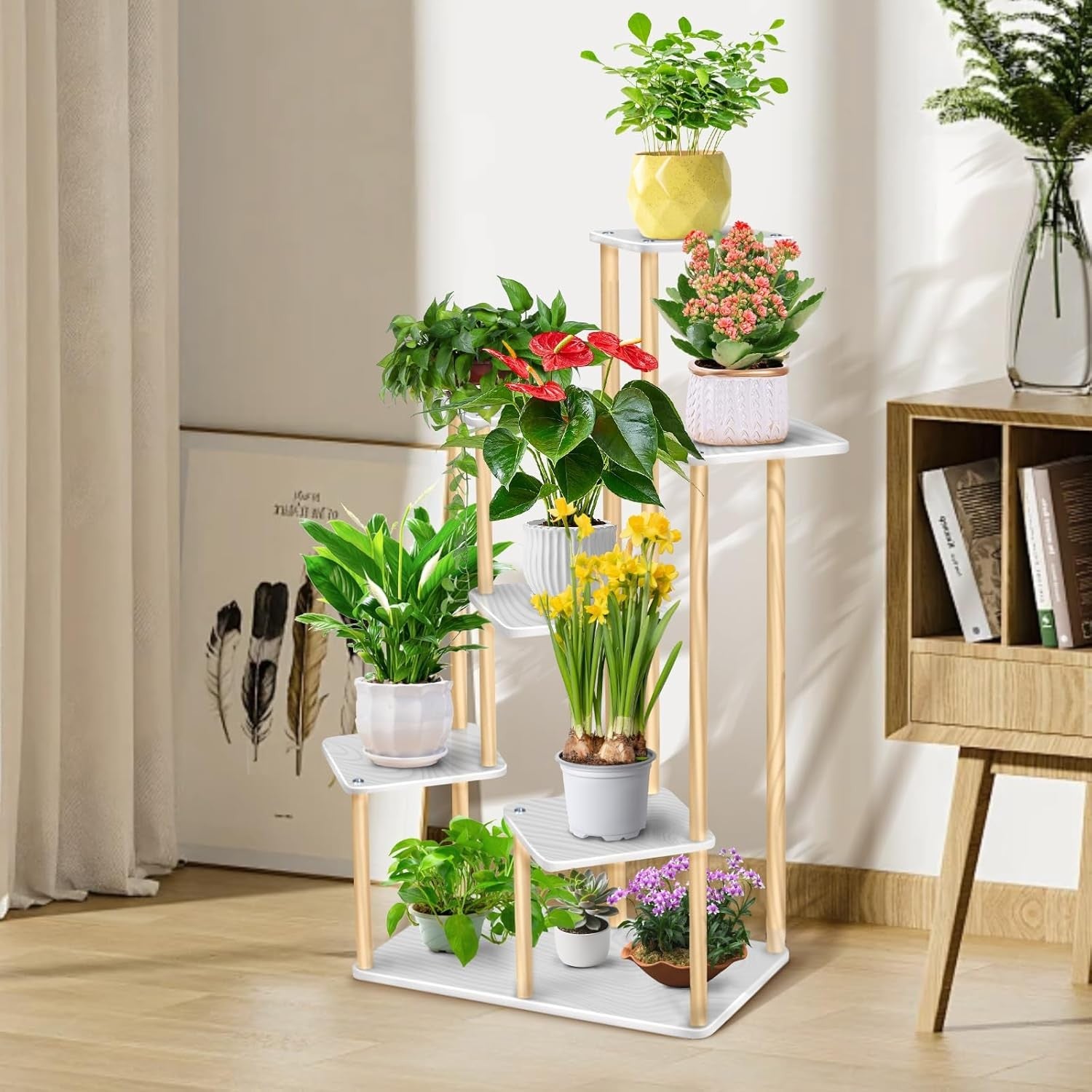 7 Tier Wooden Plant Stand Indoor Outdoor Multi Pot Flower Rack Display Shelf