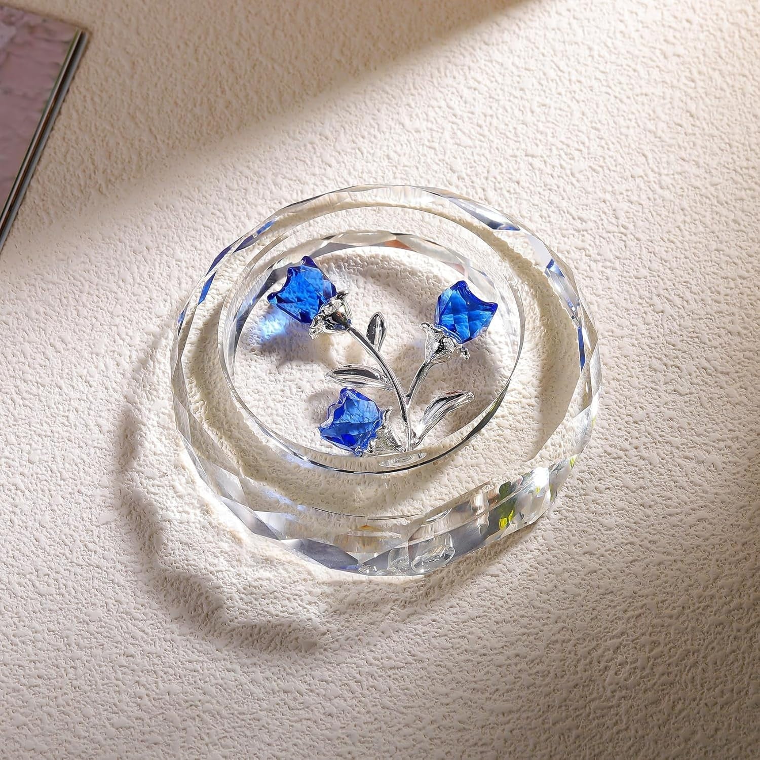 Blue Crystal Rose Bouquet Ornament • Glass Flower Figurine Gift for Women