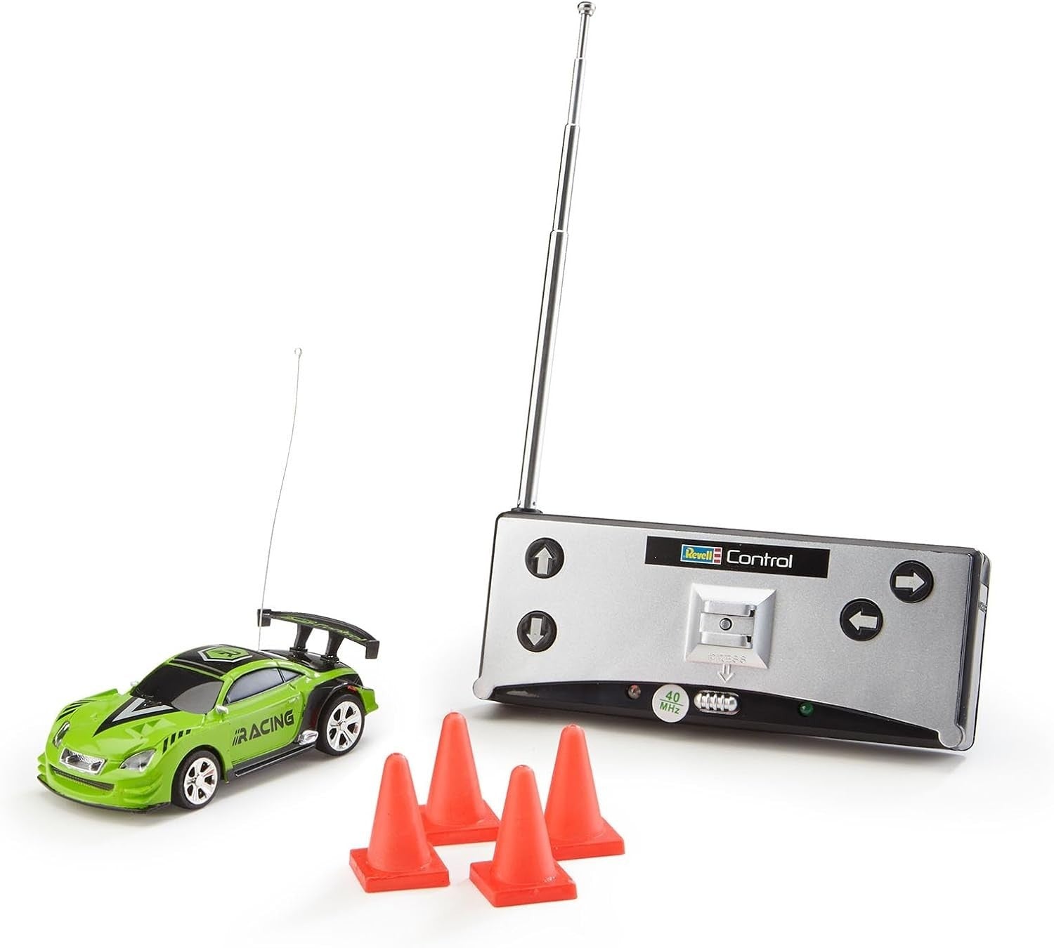 Mini RC Racing Car in Can – 40MHz Remote Control Toy with Cones, Green 8cm