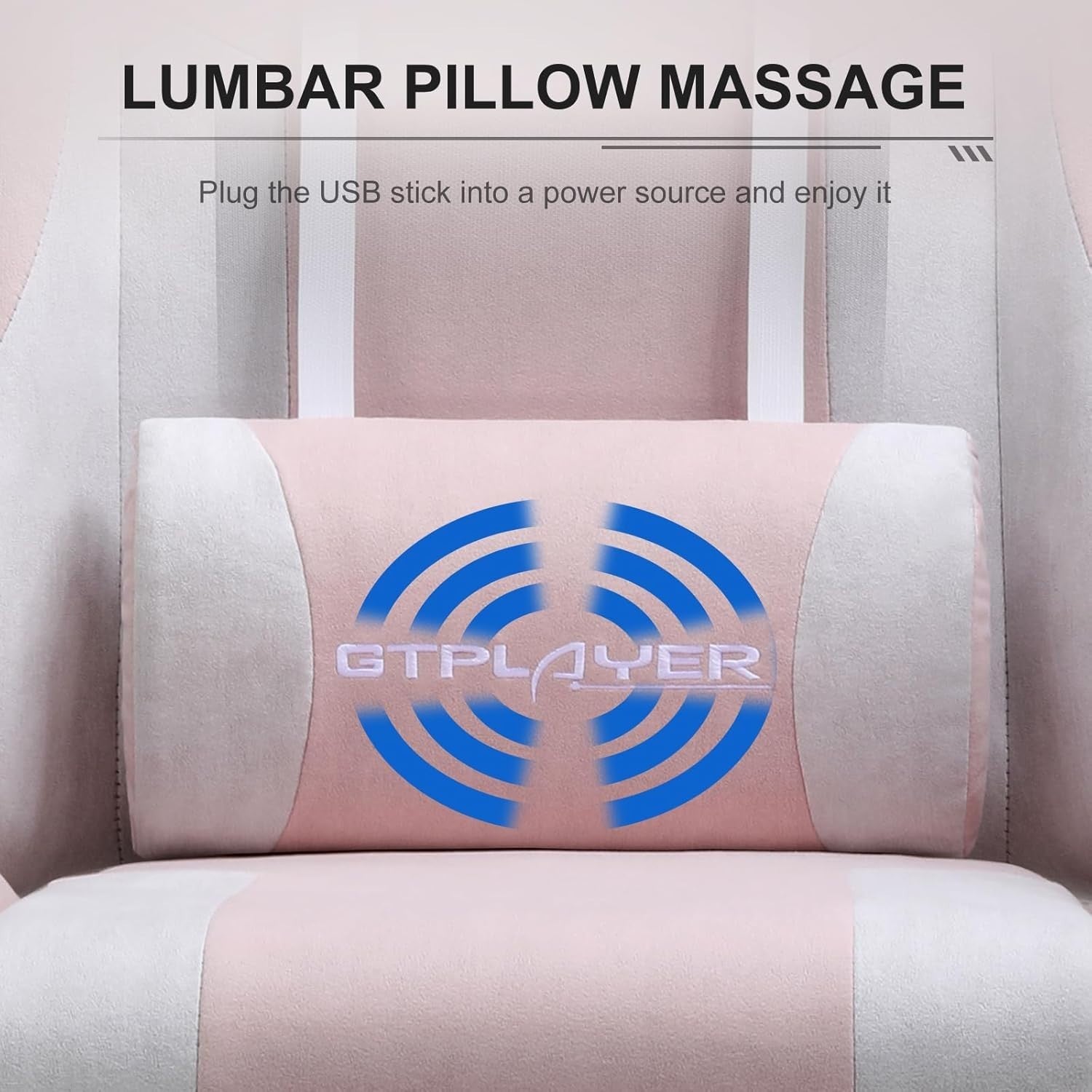 Gaming Chair Ergonomic Fabric Swivel Recliner Massage Lumbar Footrest Pink