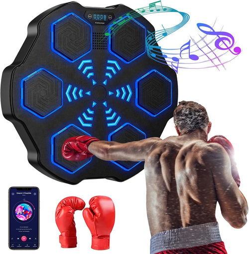 Smart Music Boxing Machine Black Blue LED Wall Punch Trainer with Gloves