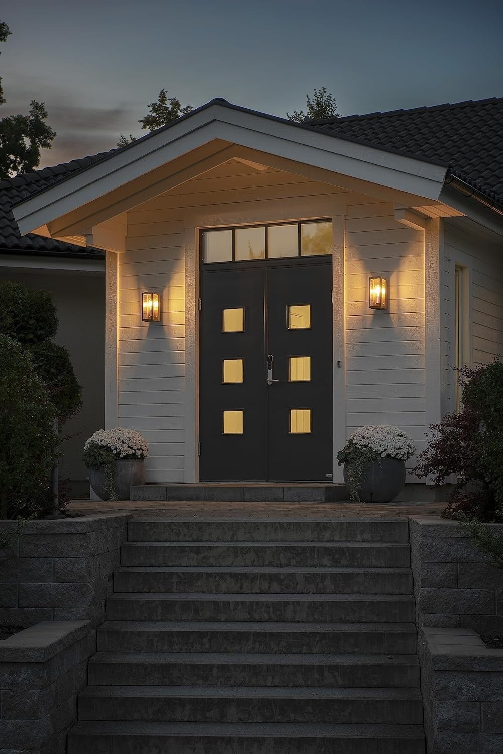 Outdoor Wall Light Brass Lantern Clear Glass Weatherproof Modern Fixture