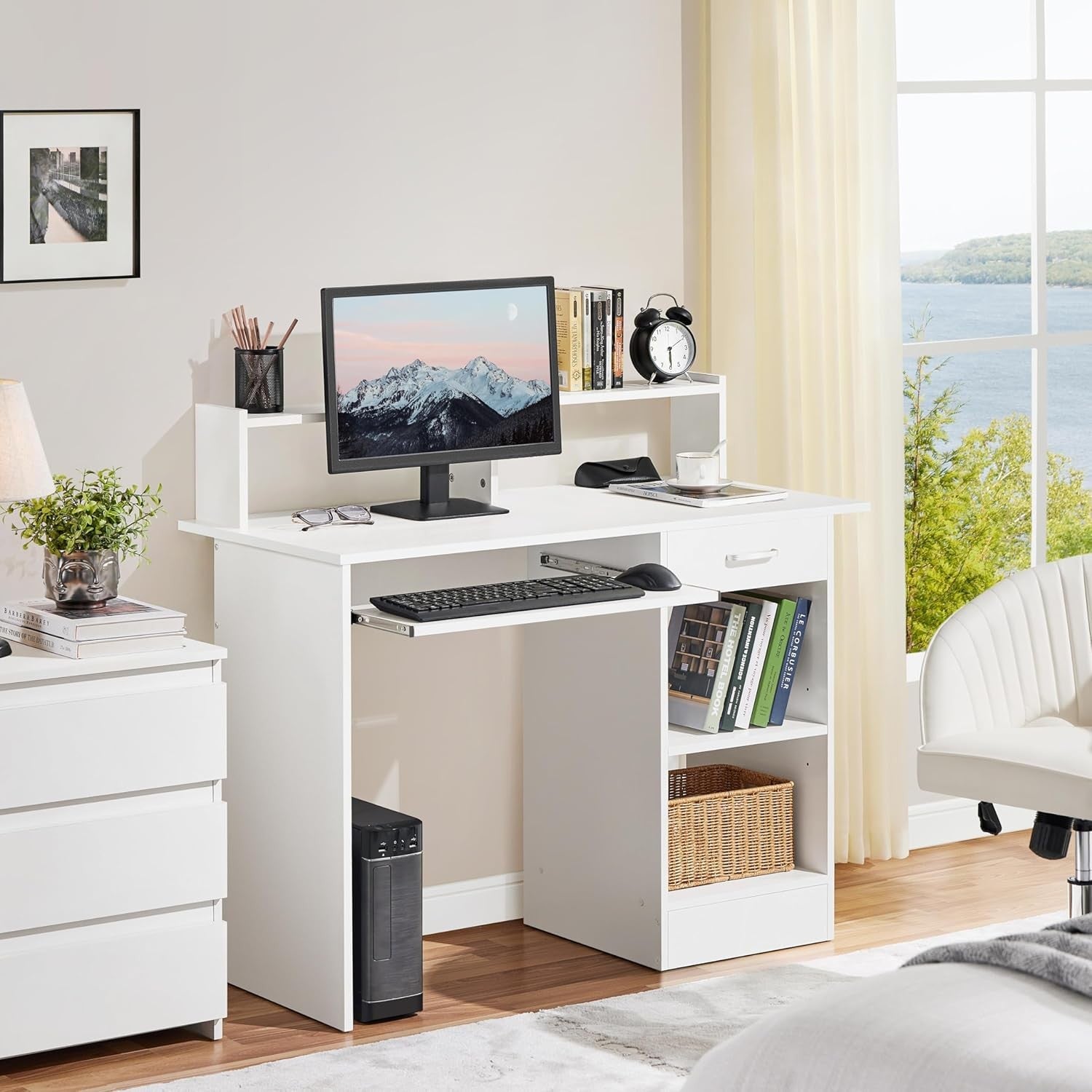 Computer Desk with Storage Shelves Home Office PC Laptop Study Table White