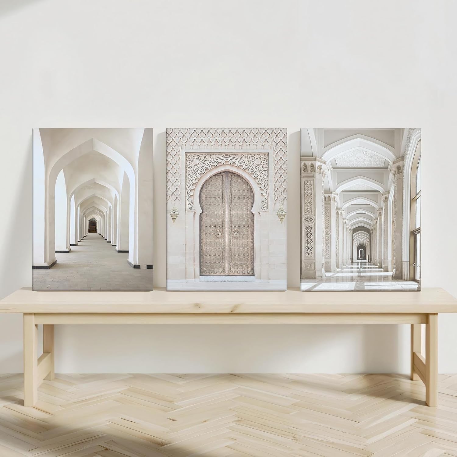 Islamic Mosque Canvas Wall Art Set 3 Framed 30x40cm Beige