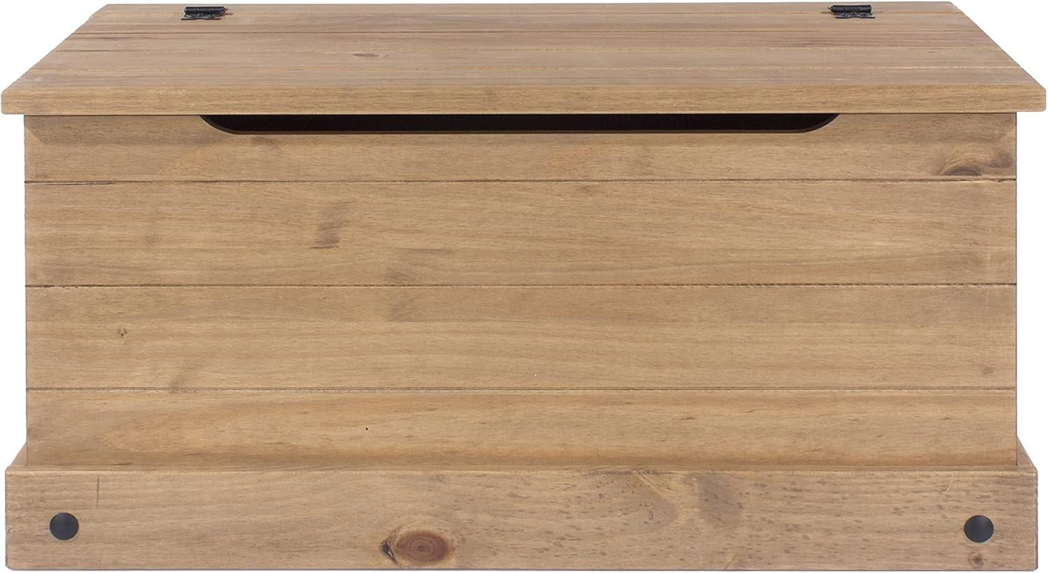 Rustic Solid Pine Ottoman Storage Chest with Hinged Lid & Safety Catch