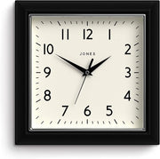 Black Retro Square Wall Clock 25cm Silent Quartz Easy Read Modern Kitchen Office