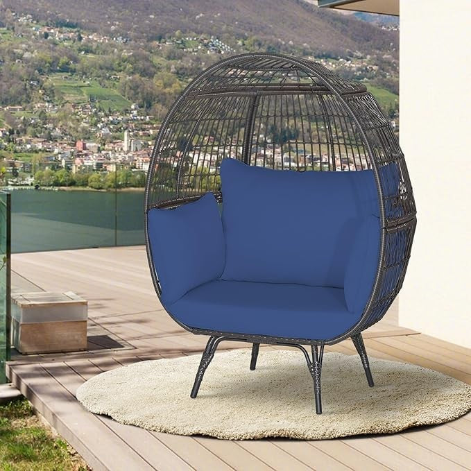 Luxury Oversized Egg Chair Rattan Lounge with Cushions Indoor Outdoor 180kg