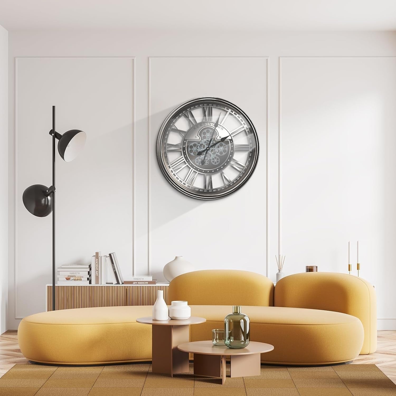 Industrial Gunmetal Moving Gear Wall Clock 21” Roman Numerals Decor
