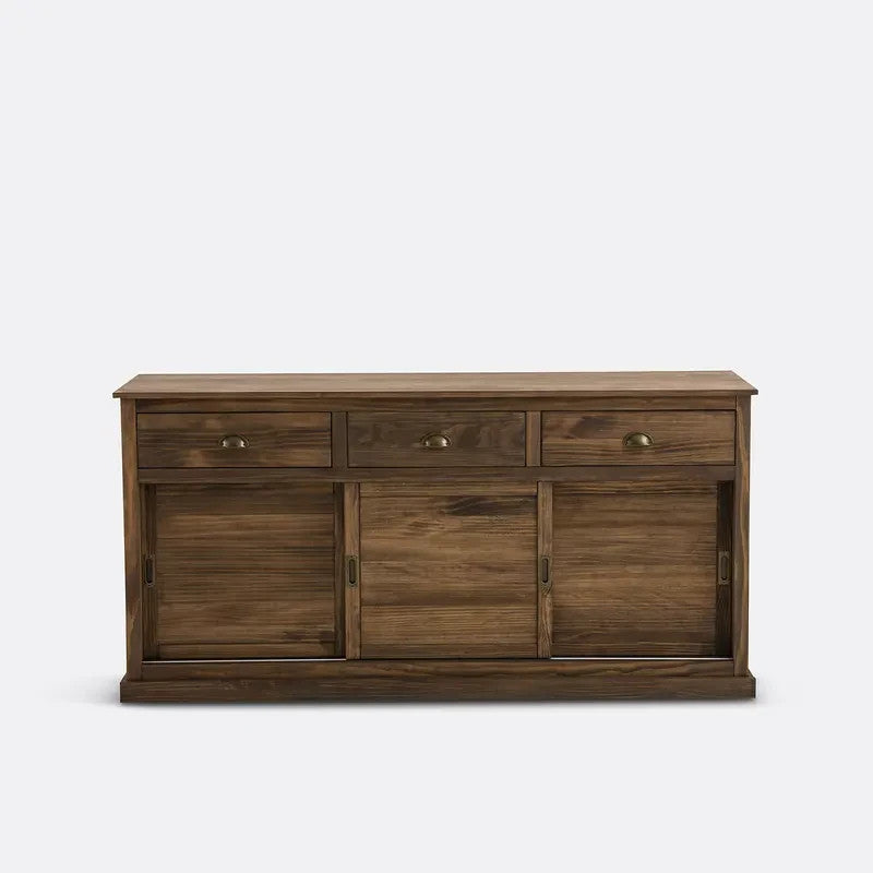 Solid Pine Triple Sideboard Unit with Drawers & Sliding Doors 172cm