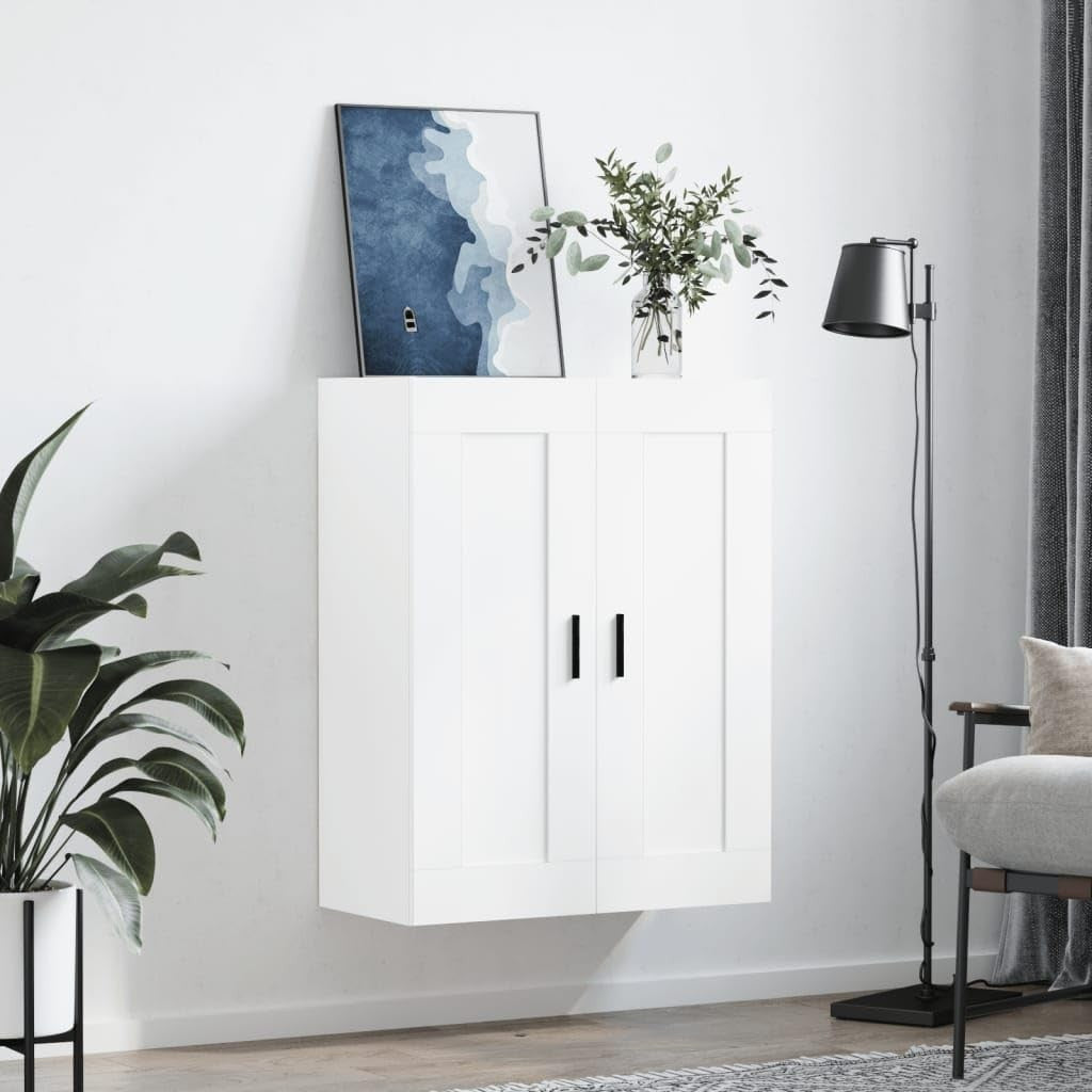 Wall Mounted White Cabinet 3 Compartments Durable Storage 34x69.5x90cm