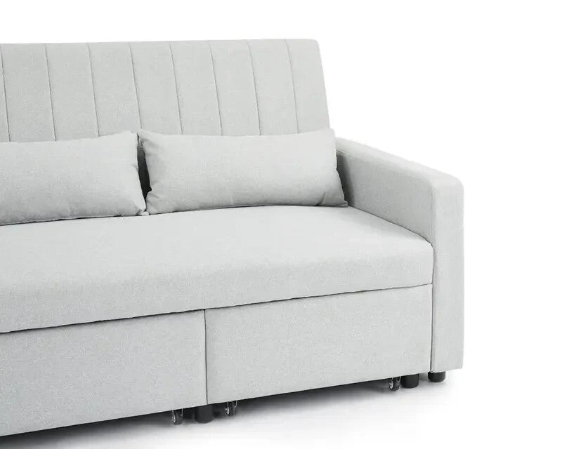 Grey Linen 3 Seater Sofa Bed Pull Out Couch Storage Chaise Guest Sleeper