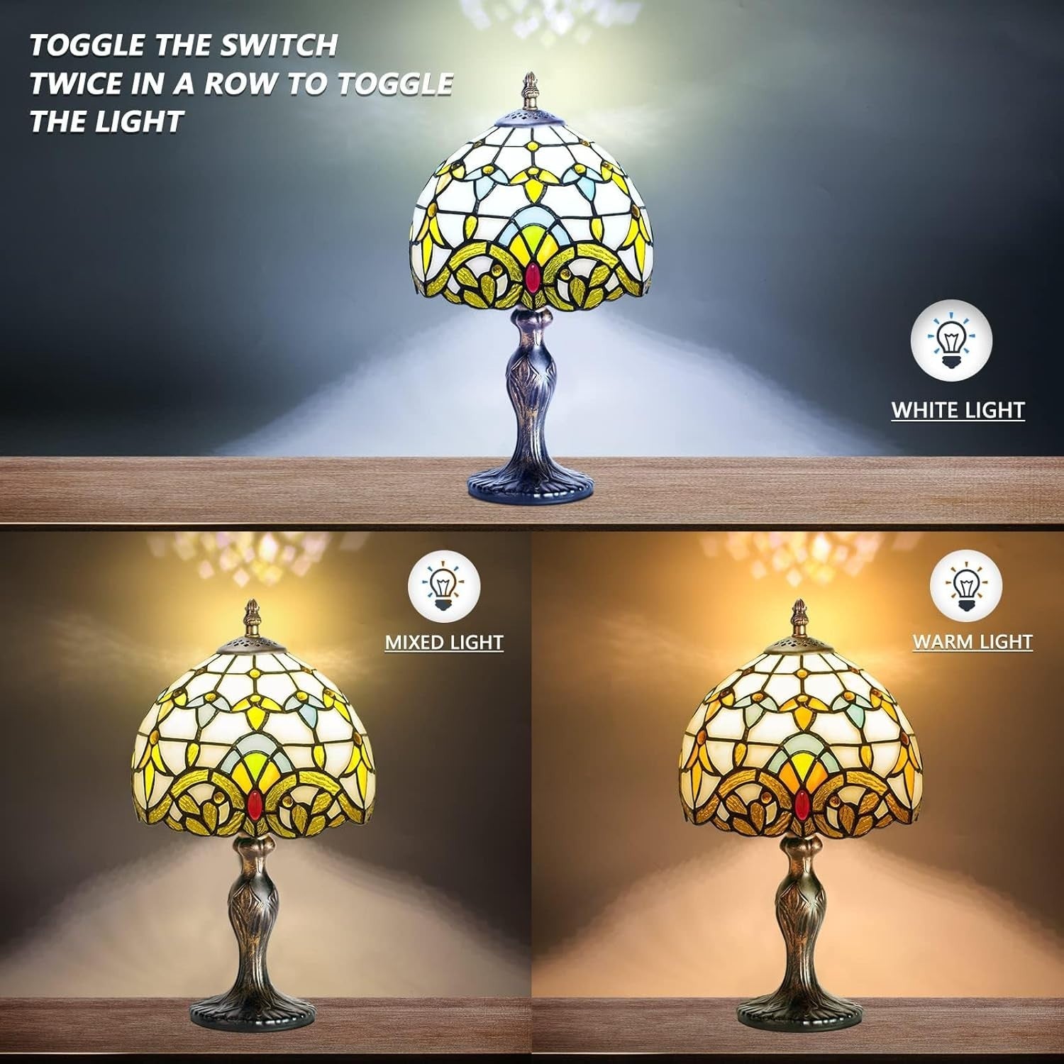 Elegant Stained Glass Table Lamp Vintage Style Desk & Bedside Light