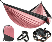 Outdoor Camping Hammock Ultra-Light 210T Nylon Swing with Straps Pink