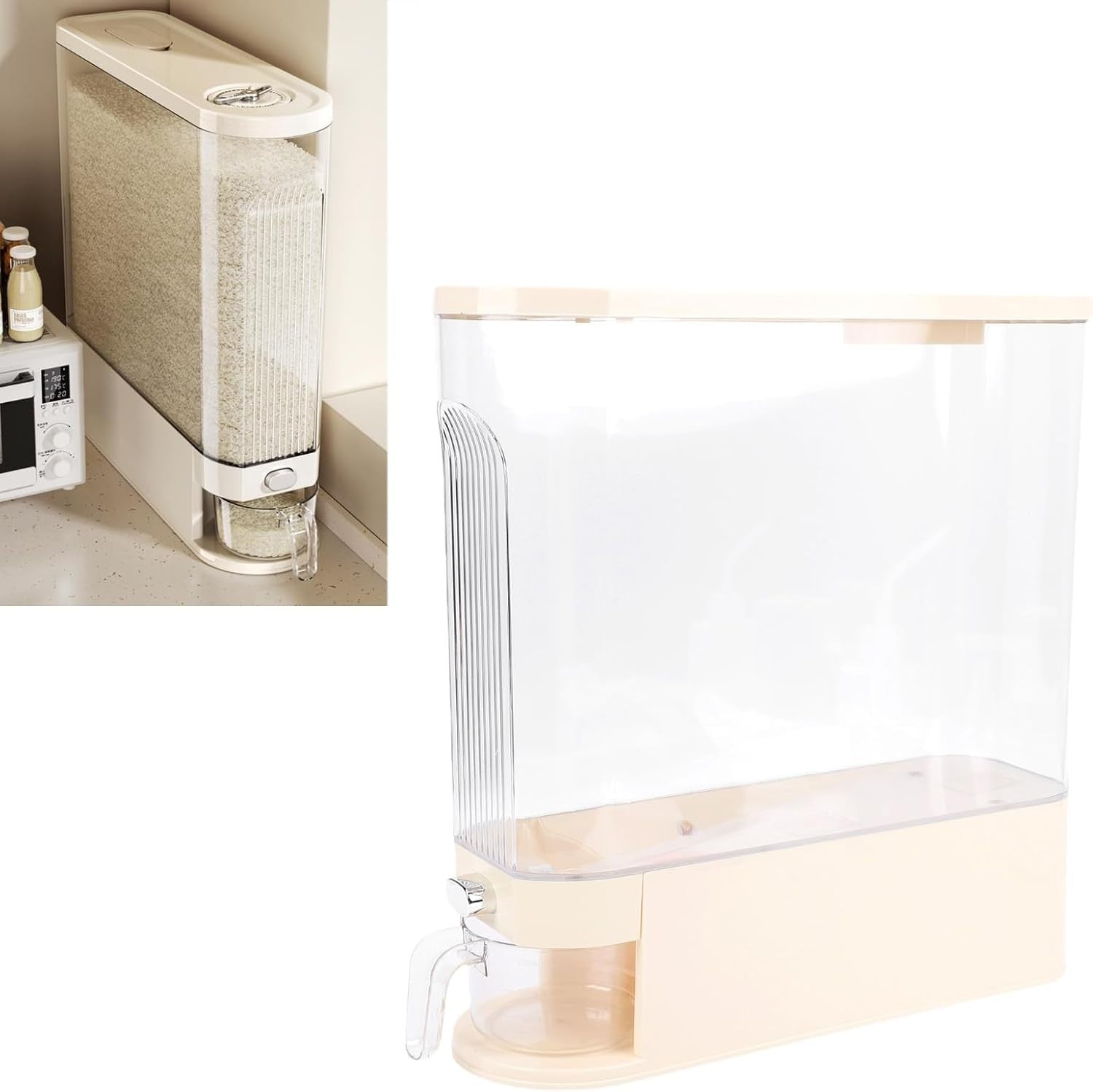 Slim Rice Dispenser Airtight PP Grain Storage Container 41x38x14cm