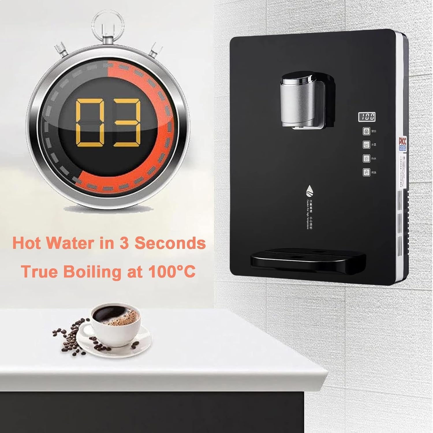 Wall Mounted Instant Hot Water Dispenser 2200W 3s Heat Child Lock