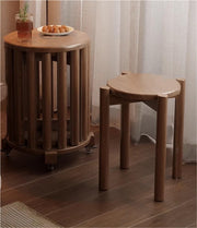 4x Stackable Wood Stool Set Brown Portable Seating Footrest Nightstand Home Offi