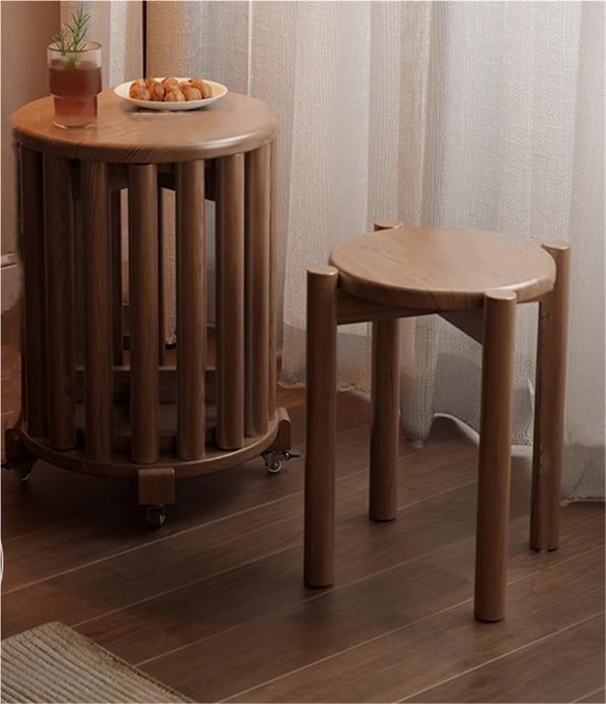 4x Stackable Wood Stool Set Brown Portable Seating Footrest Nightstand Home Offi