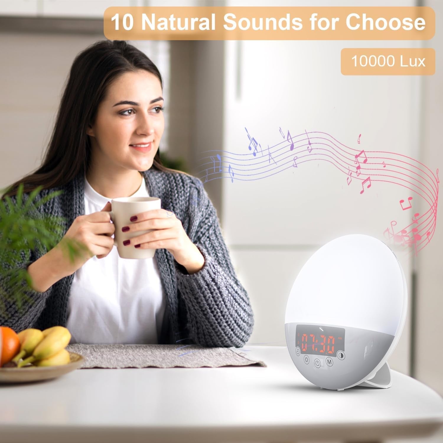 White Sunrise Wake Up Light Alarm Clock 10000 Lux Dual Alarm Sleep