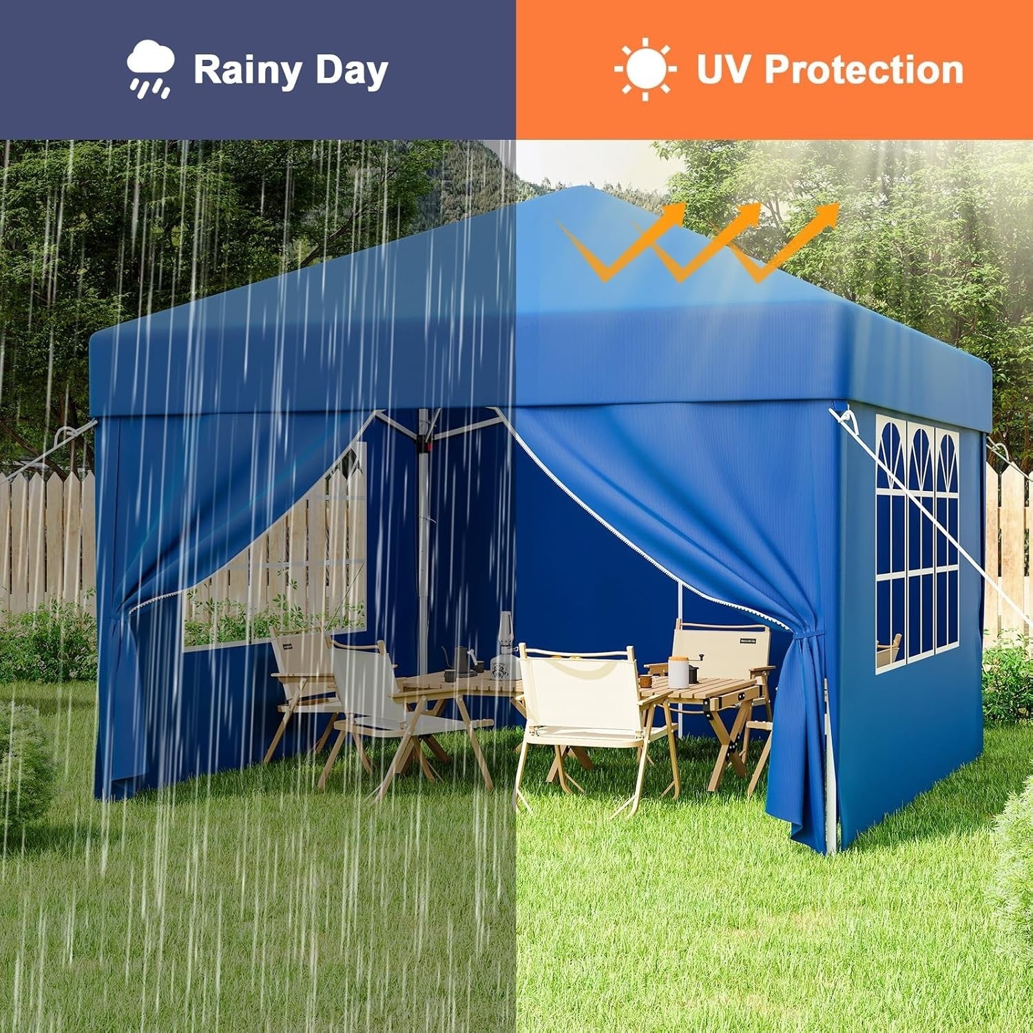 3x3M Blue Pop Up Gazebo With Removable Sidewalls Waterproof Outdoor Tent