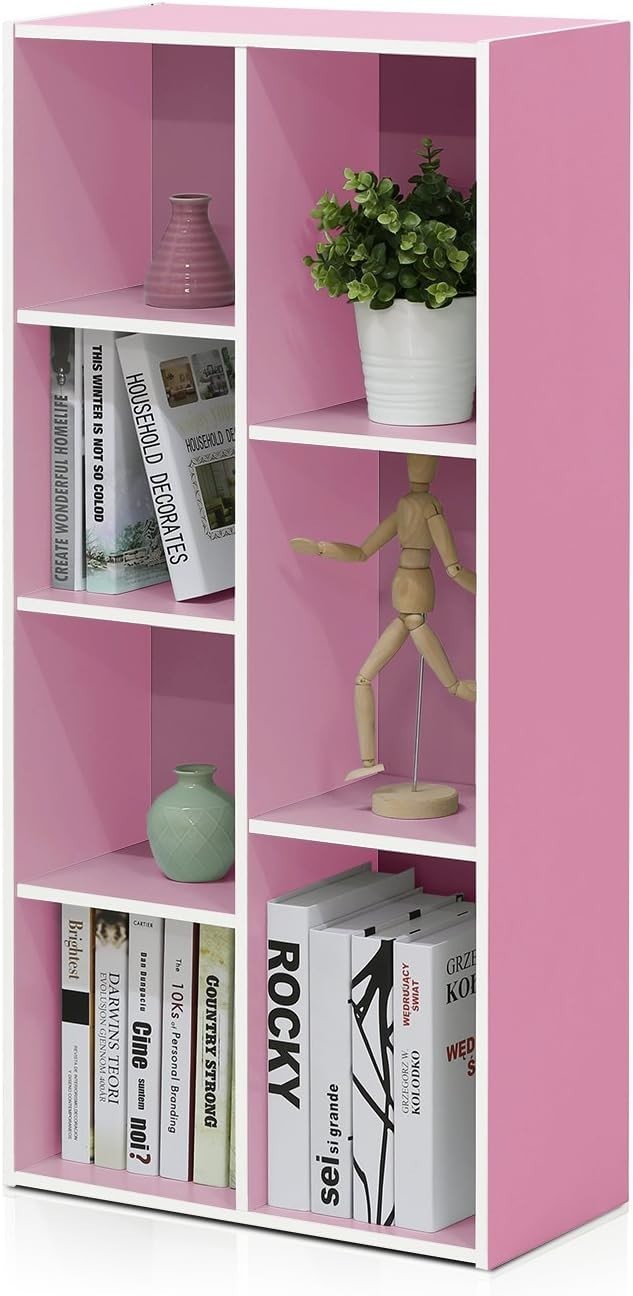 7 Cube Reversible Bookcase Storage Open Shelf Compact Design Organizer Pink
