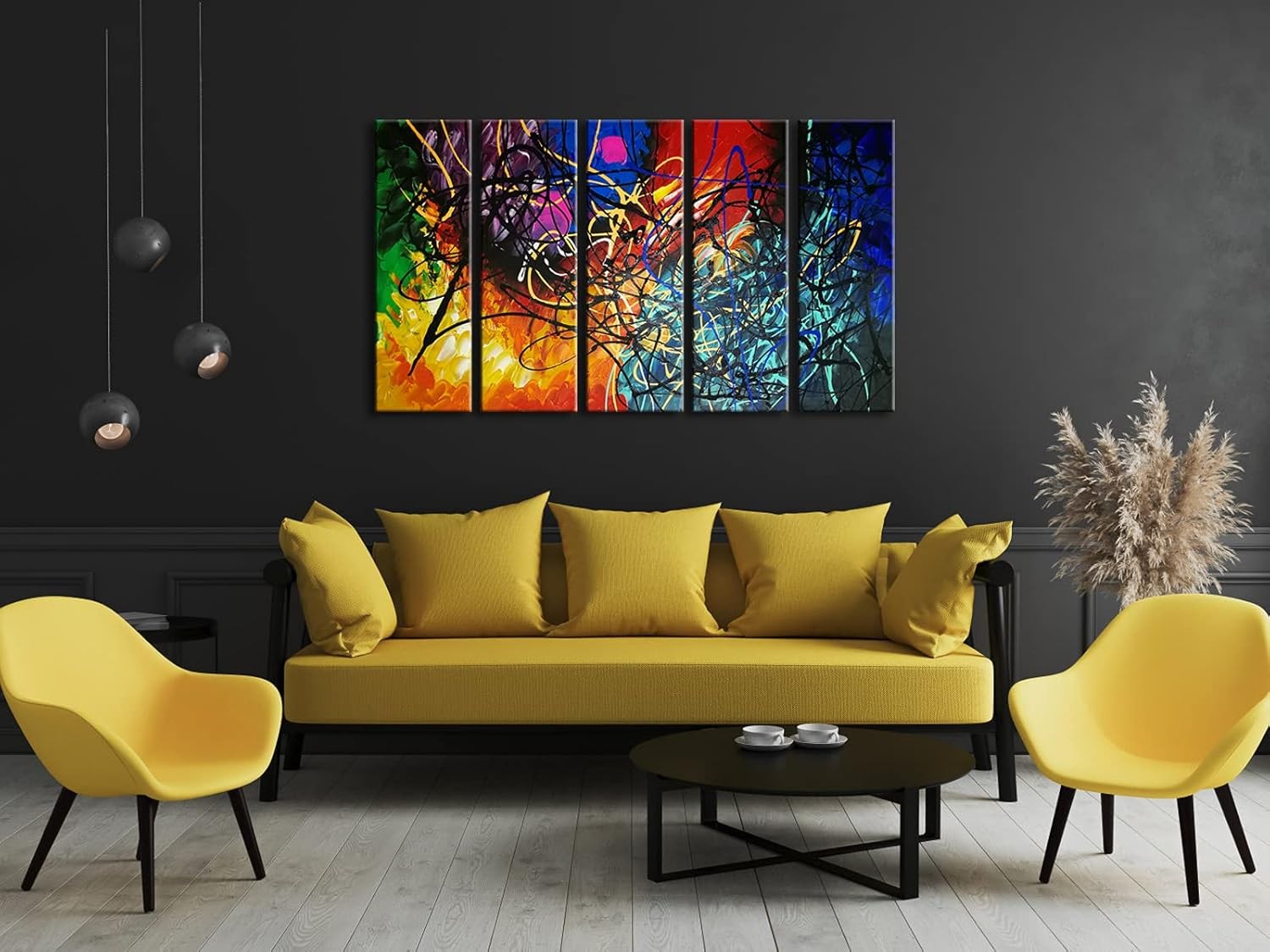 Large 5 Panel Abstract Canvas Wall Art Framed Modern Colourful Decor