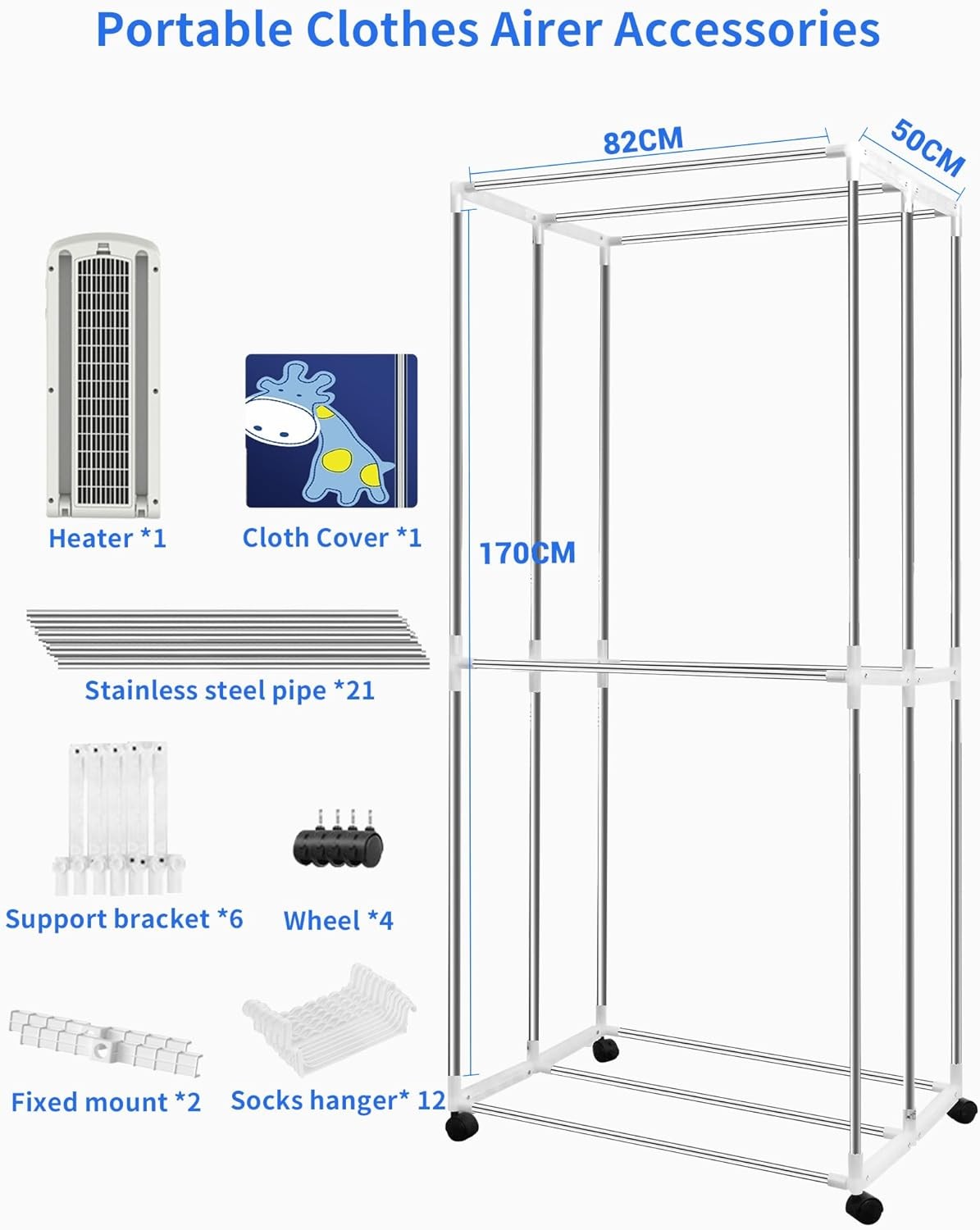 1500W Electric Clothes Dryer Cabinet Heated Airer 2 Tier Remote Control Indoor