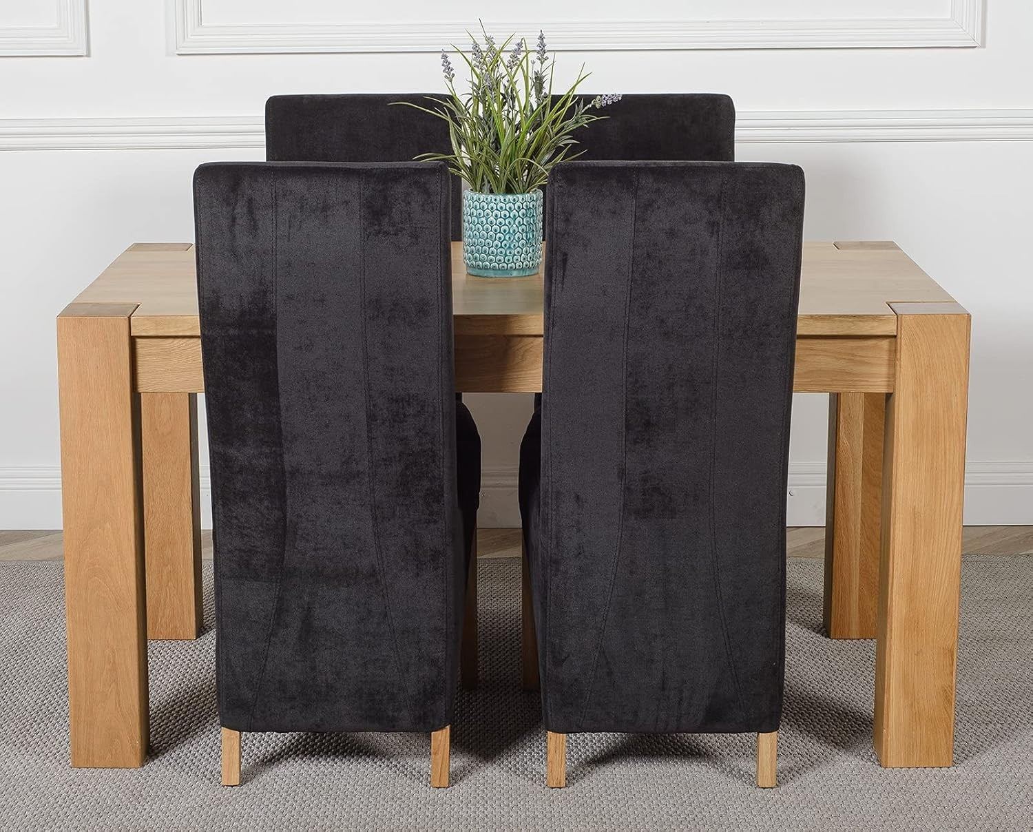 Solid Oak Dining Table Set 4 Dark Grey Chairs 150x85cm Modern Kitchen