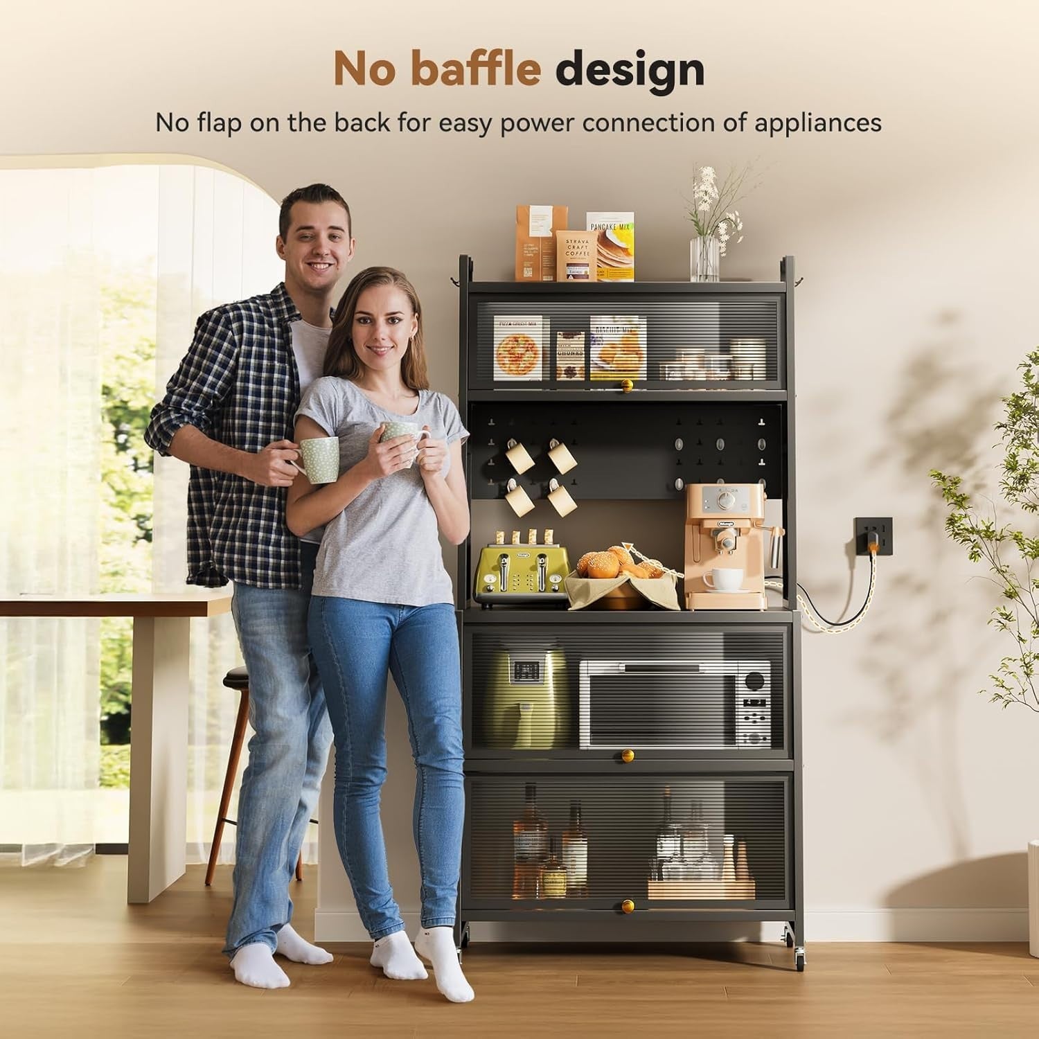 5-Tier Kitchen Storage Cabinet with Flip Door & Wheels Grey | 80x40x162cm