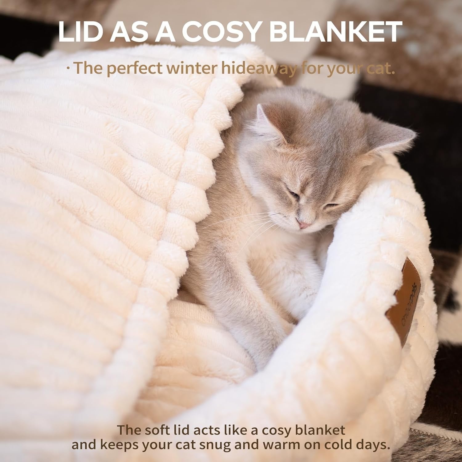 50cm Covered Cat Bed Washable Cozy Cave Soft Indoor Pet Nest Warm