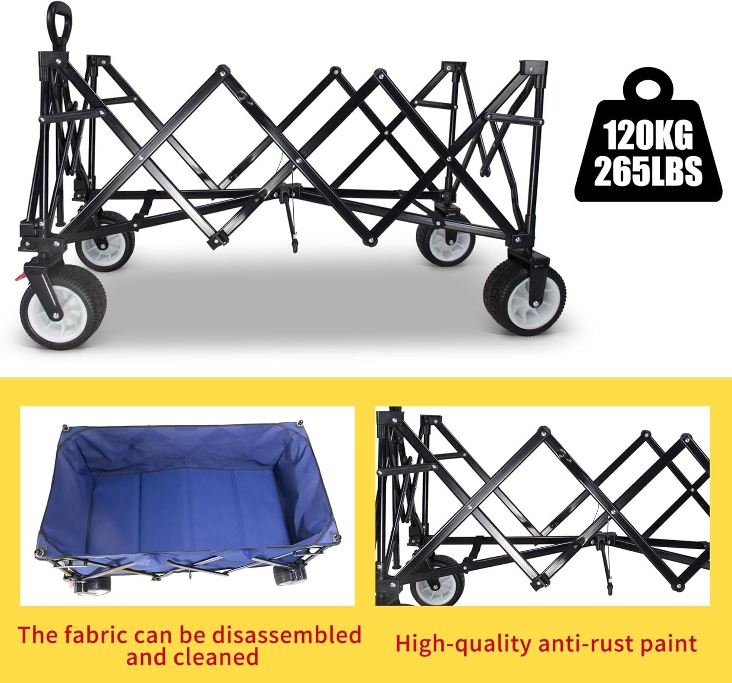 445L Extra Large Folding Wagon Heavy Duty All-Terrain Cart w/ Canopy & Brakes