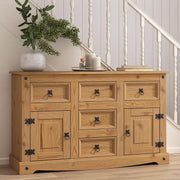 Mexican Solid Pine Sideboard 2 Door 5 Drawer Storage Unit Rustic Wood