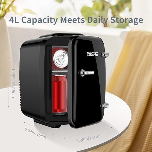 4L Mini Fridge Cooler & Warmer | Portable AC/DC, Silent, 6 Cans Black
