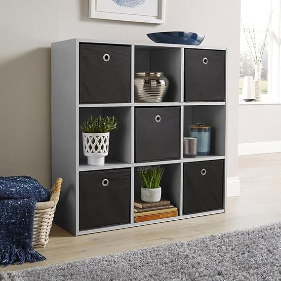 Modern 9-Cube Storage Bookcase Unit Grey – Freestanding Shelving for Home Office