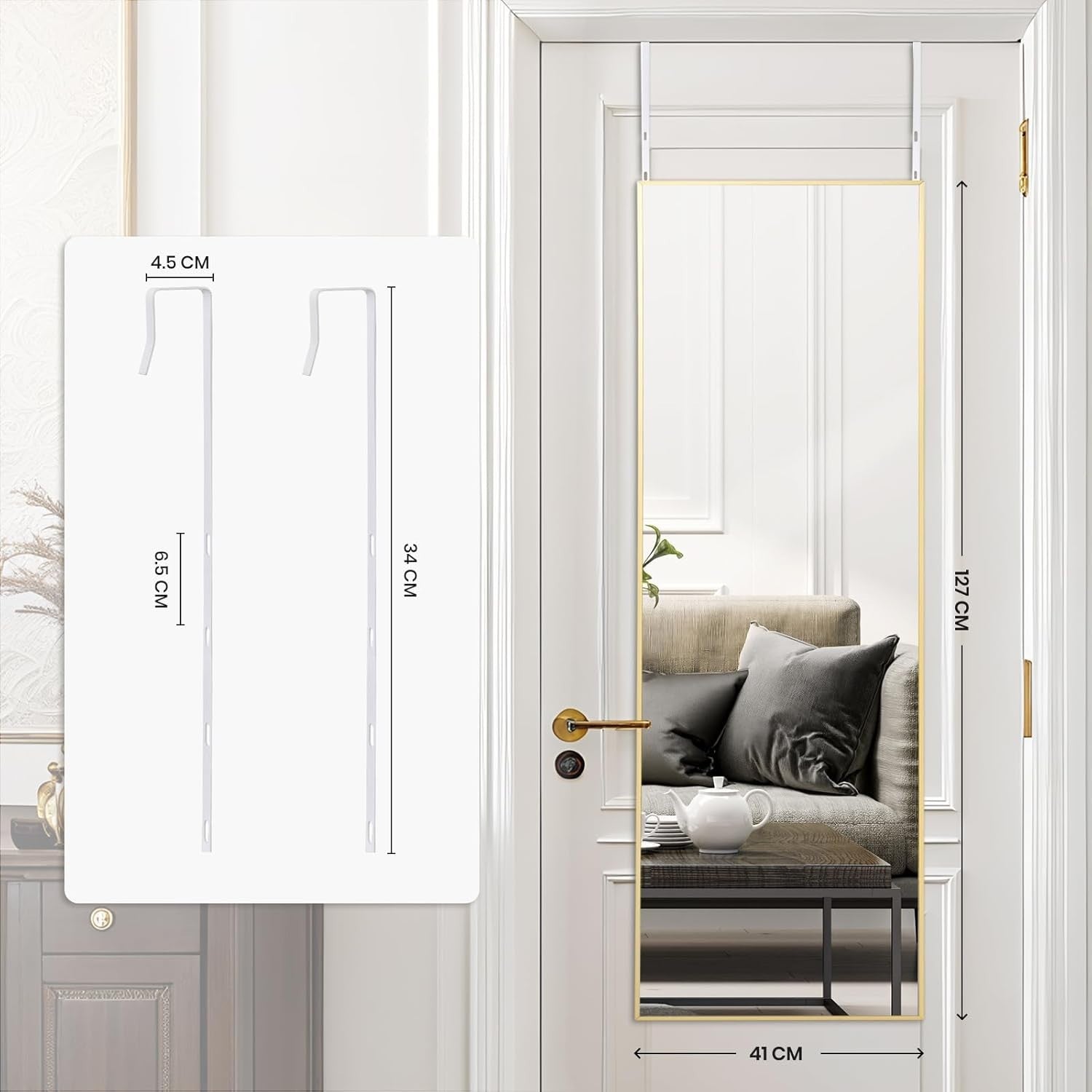 Full Length Over Door Mirror 127x41cm Gold Aluminum Frame