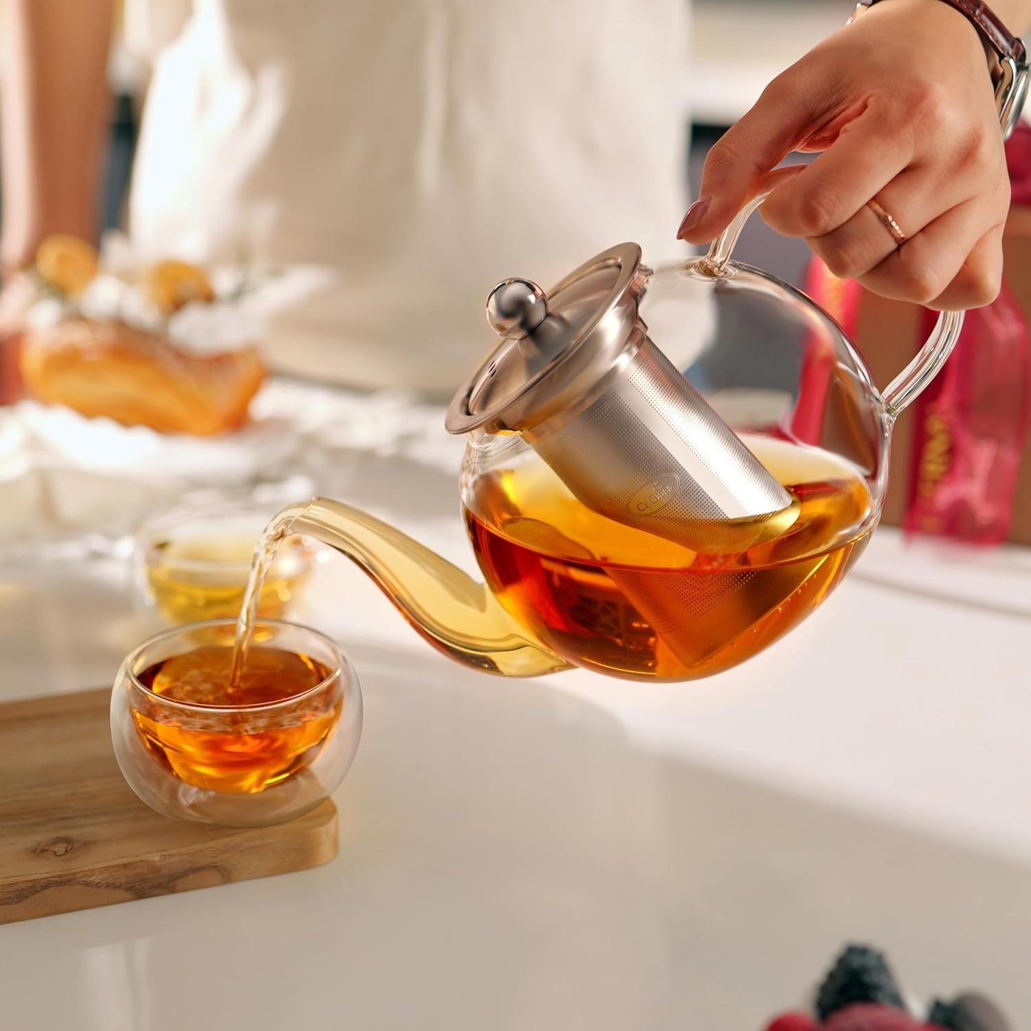 1200ml Glass Teapot with Infuser Stovetop Safe Loose Leaf Tea Maker