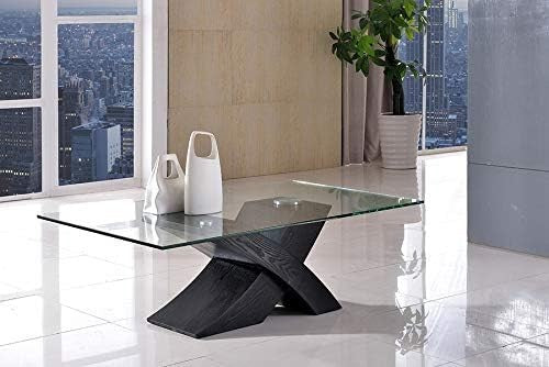Modern Glass & Black Wood Coffee Table 135x80cm X-Base Stylish Living Room