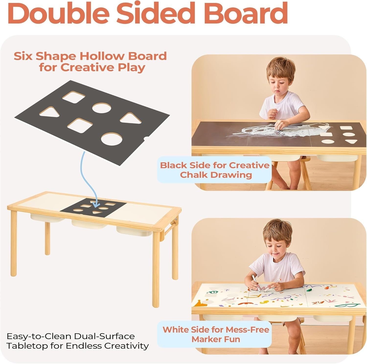 Wooden Sensory Table with 3 Bins Kids Activity Desk Sand Water Play 97cm