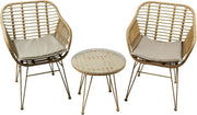 Rattan Garden Bistro Set 2 Chairs Glass Table Balcony Patio Outdoor Seating